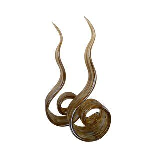 HQT Amber & Brown Swirled Glass Art Sculpture Set Murano Style